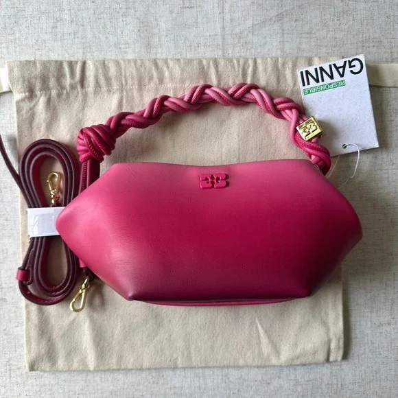 NWT GANNI Bou Bag Mini Gradient in Hot Pink Leather Crossbody - Picture 5 of 16